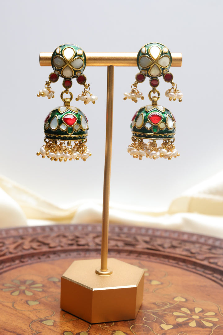 92.5 Silver MOP Enamel Jhumki (37 gms) [12774]