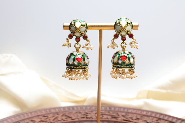 92.5 Silver MOP Enamel Jhumki (37 gms) [12774]