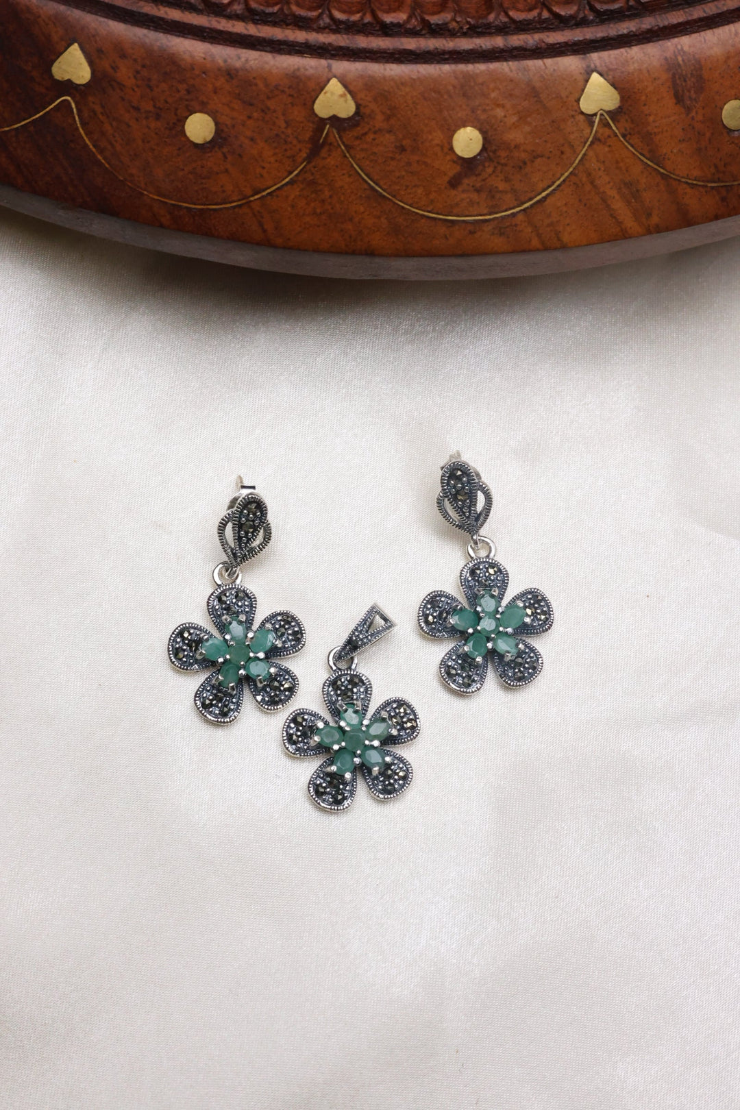 92.5 Silver Marcasite R.E.S Pendant set (20 gms) [10904]