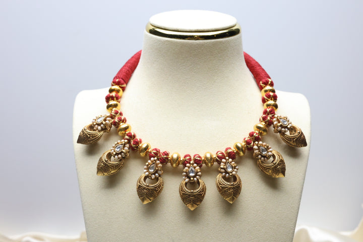 92.5 Silver Temple Necklace set (110 gms) [12779]