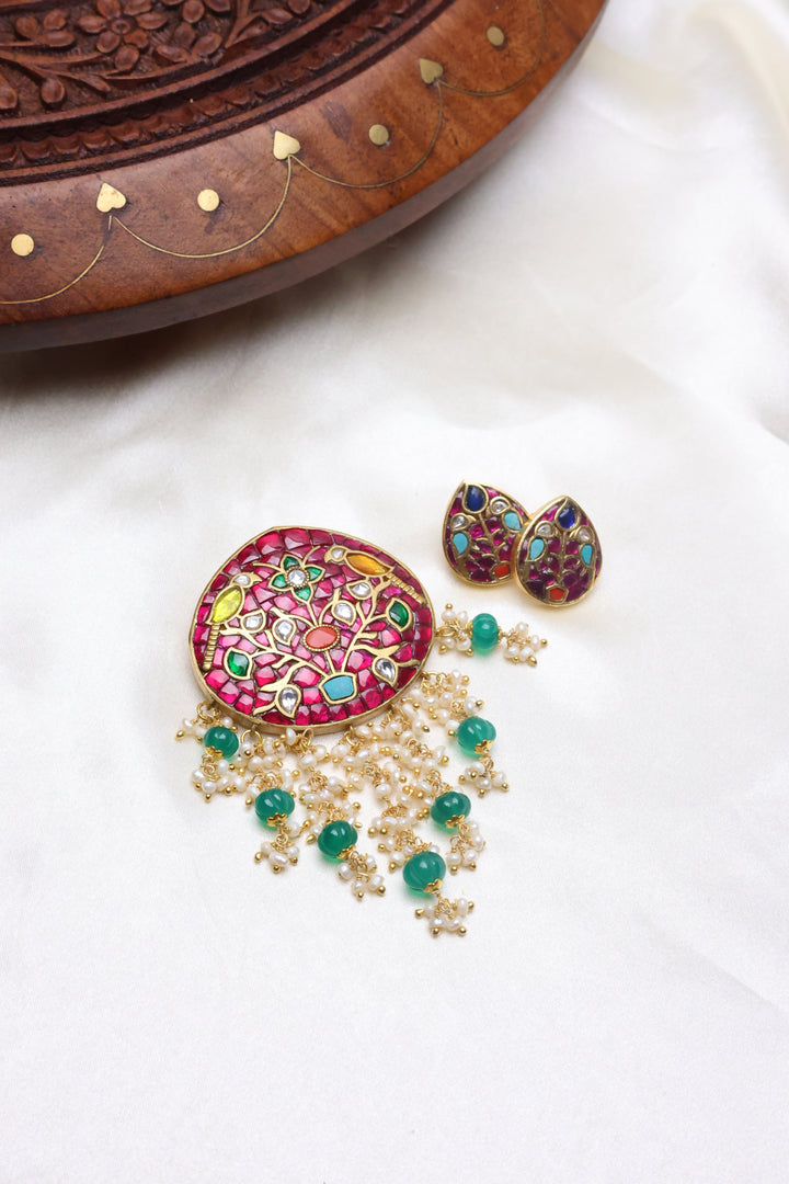 92.5 Silver Kundan Pendant Set (45 gms) [12528]