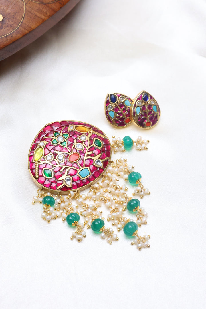 92.5 Silver Kundan Pendant Set (45 gms) [12528]