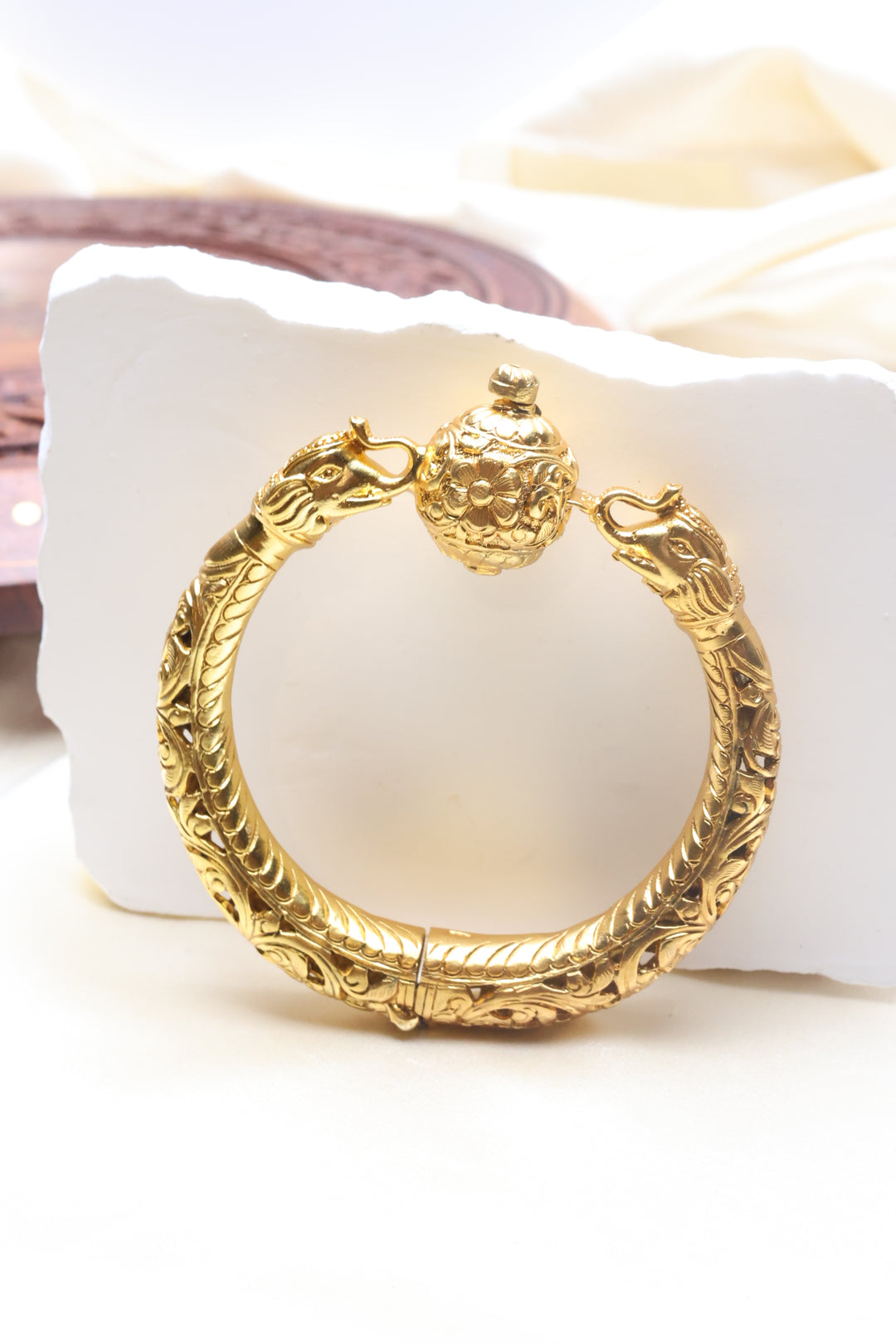 92.5 Silver Chitai Elephant Bangle (62 gms) [12498]