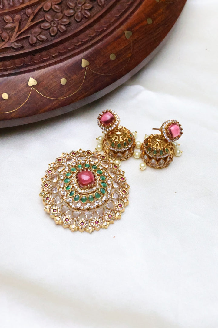 Regal Ruby Kundan Pendant Set [12008]