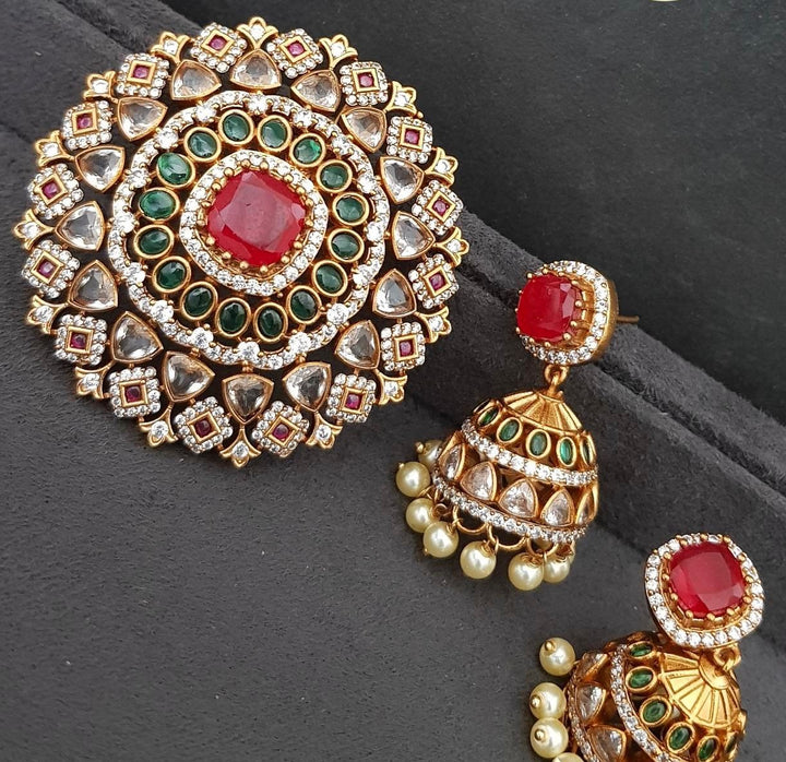 Regal Ruby Kundan Pendant Set [12008]