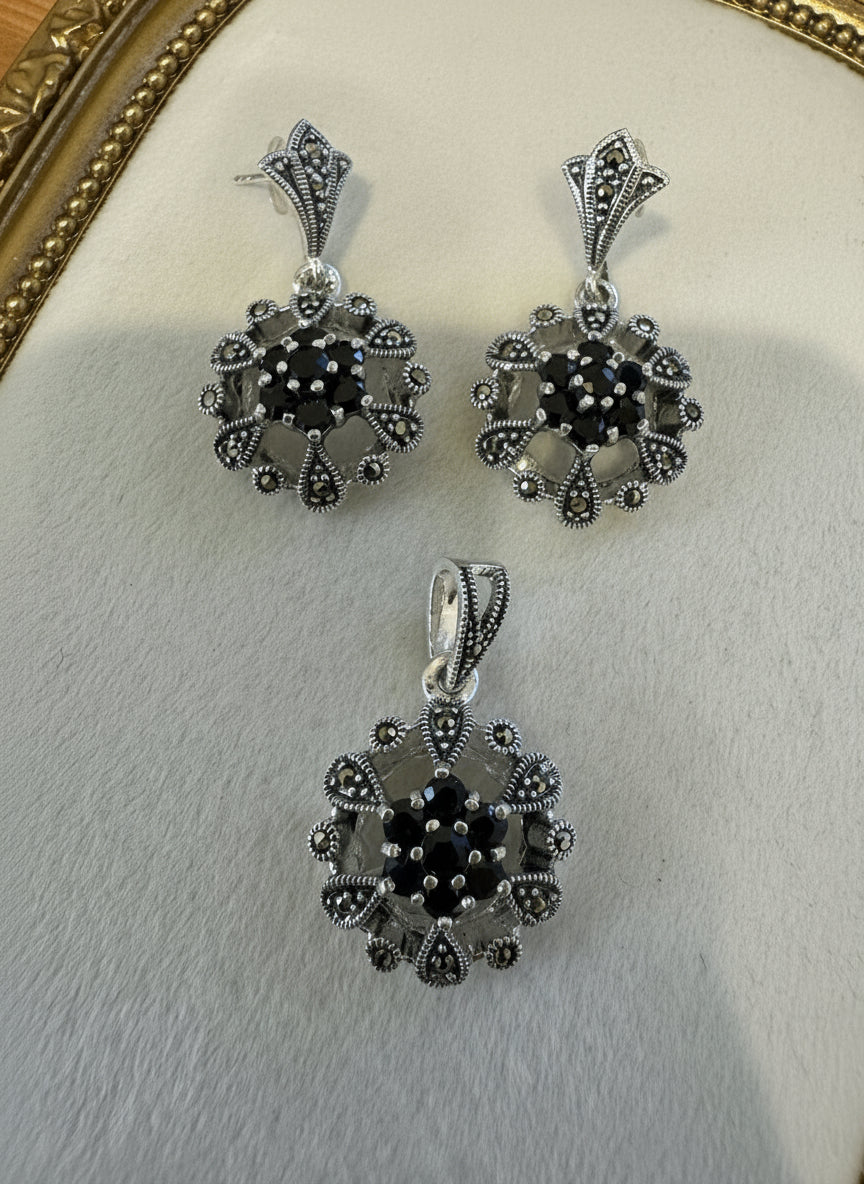 92.5 Silver Marcasite R.E.S Pendant Ser (19 gms) [10903]