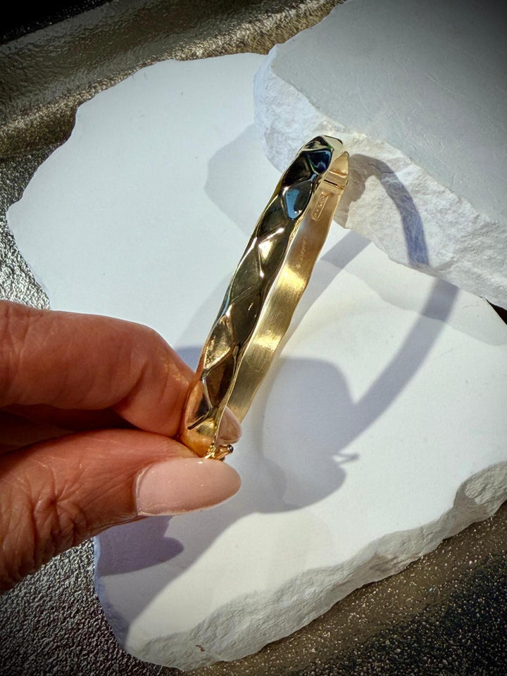 92.5 Silver Dainty Collection: Gold Faceted Openable Bangle (Fits 2.4-2.8) [13611]