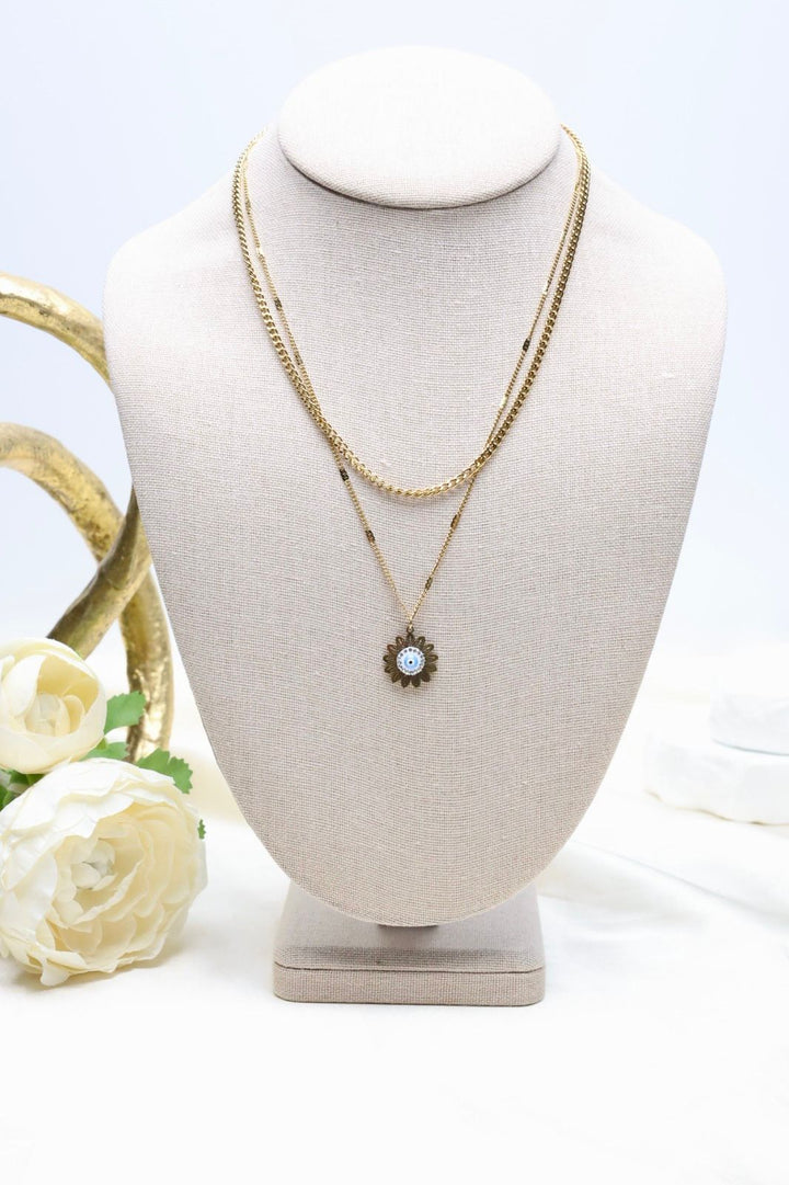 Dainty Collection: 18k GP 2-layer Vintage style Flower Evil Eye Pendant [13549]