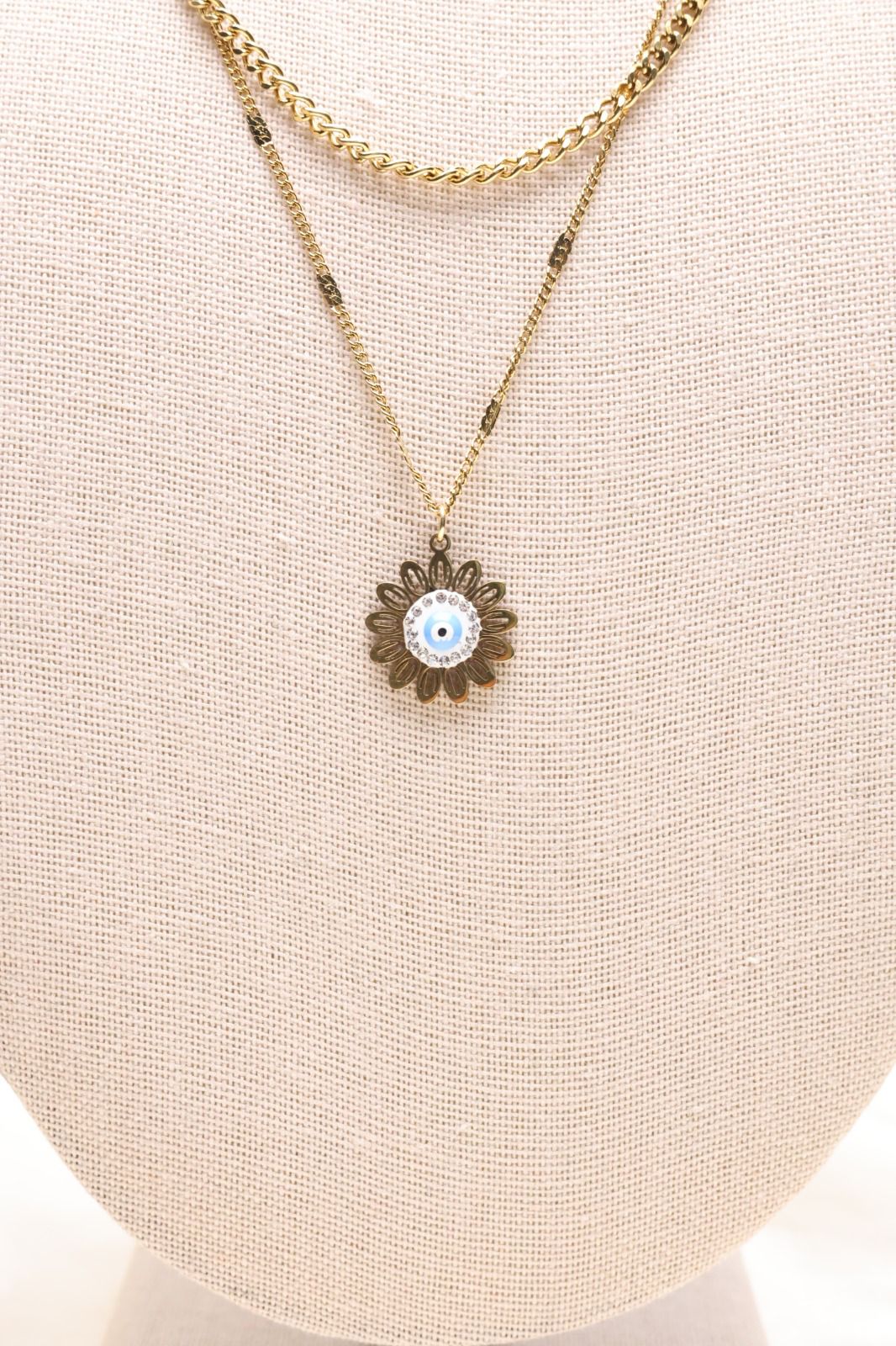 Dainty Collection: 18k GP 2-layer Vintage style Flower Evil Eye Pendant [13549]