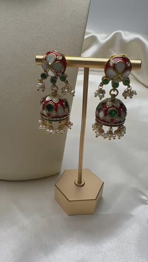 92.5 Silver Red Enamel Navratan Choker Set (95 gms) [12773]