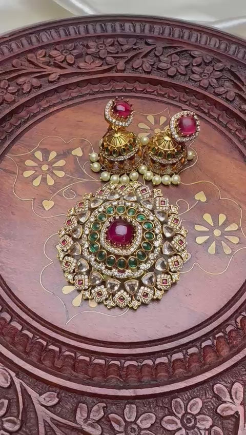 Regal Ruby Kundan Pendant Set [12008]