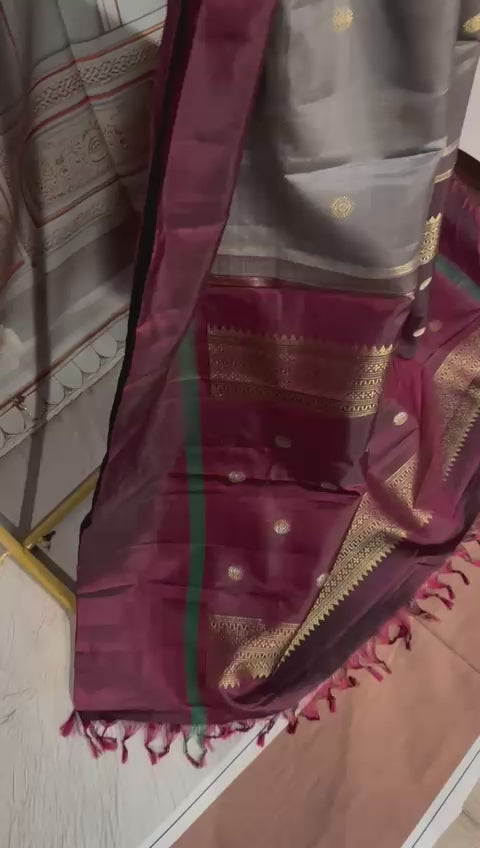 Premium Kanjeevaram: Grey/Maroon [10483]