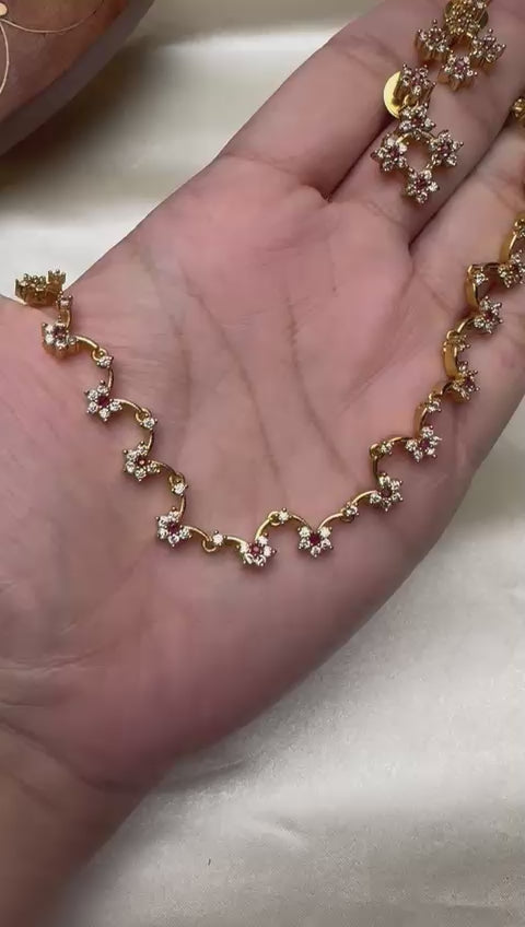 Dainty Floral CZ Necklace Set [12020]