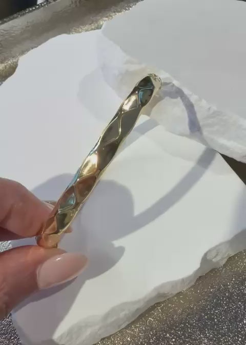 92.5 Silver Dainty Collection: Gold Faceted Openable Bangle (Fits 2.4-2.8) [13611]